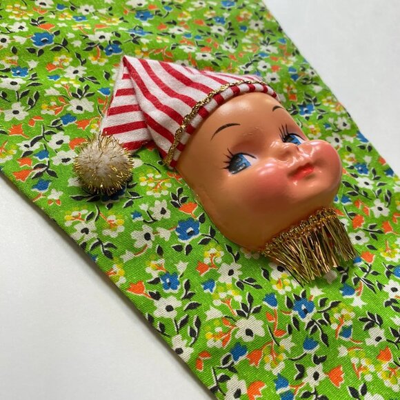 Christmas Stocking with Dolly Face Holiday Decor Xmas Vintage Handmade - Picture 4 of 5